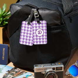 Etiqueta De Bagagem simples monograma moderno floral roxo elegante