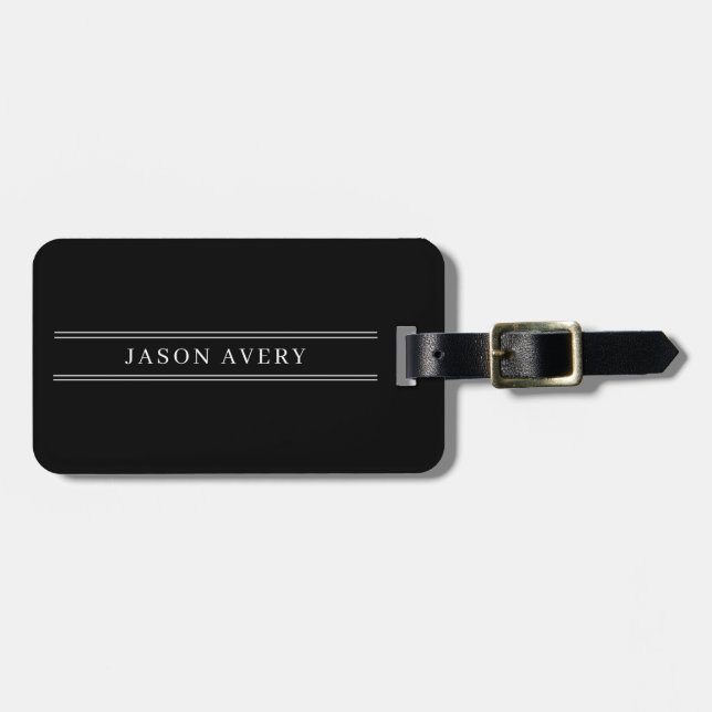 Etiqueta De Bagagem Simples Personalizado Preto e Branco  (Frente Horizontal)