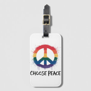 Etiqueta De Bagagem Sinal de Paz Arco-Íris com Texto "Escolher Paz"