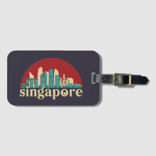 Etiqueta De Bagagem Singapura Vintage City Skyline Cityscape Art