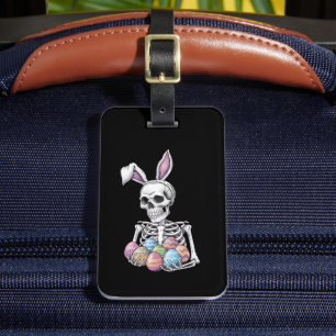 Etiqueta De Bagagem Skeleton Bunny Segurando Ovos De Páscoa Coelho Eng