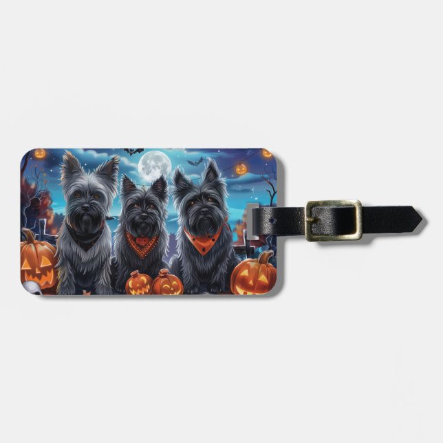 Etiqueta De Bagagem Skye Terrier Halloween Spooky (Frente Horizontal)