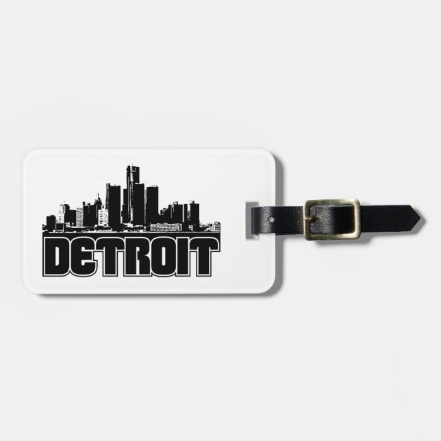 Etiqueta De Bagagem Skyline de Detroit (Frente Horizontal)