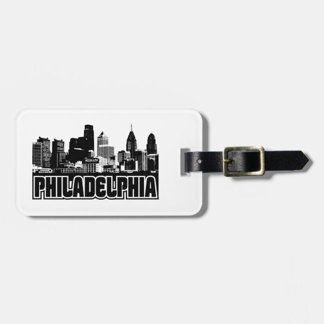 Etiqueta De Bagagem Skyline de Philadelphfia (Frente Horizontal)