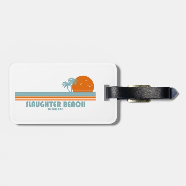 Etiqueta De Bagagem Slaughter Beach Delaware Sol Palmeiras (Traseira Horizontal)
