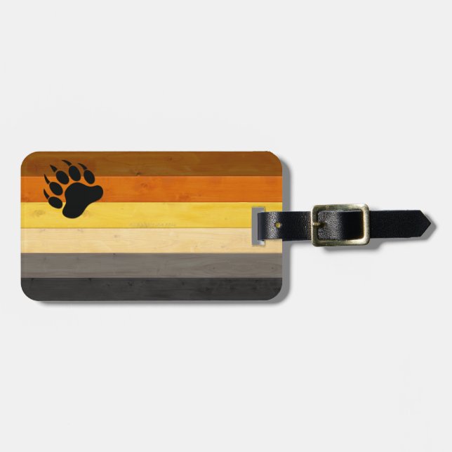 Etiqueta De Bagagem SlipperyJoe's Bear Pride sinaliza textura de madei (Frente Horizontal)