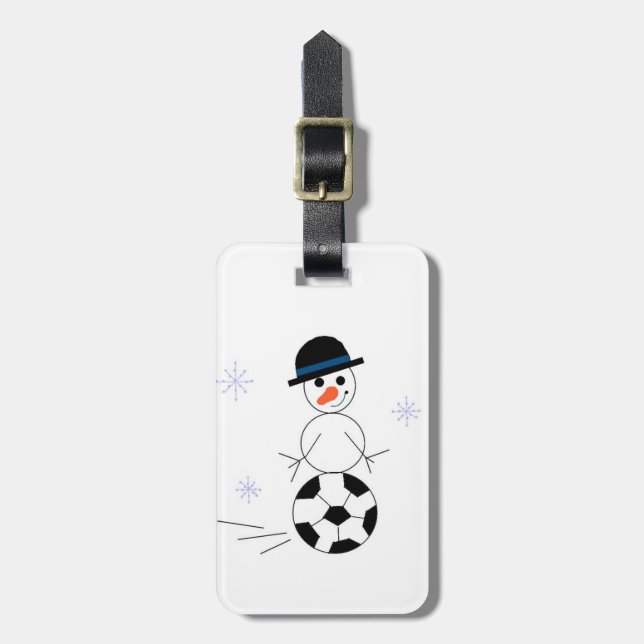 Etiqueta De Bagagem Snowman de Futebol (Frente Vertical)