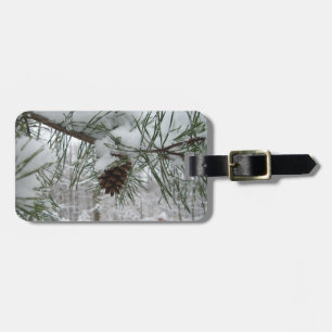 Etiqueta De Bagagem Snowy Pine Branch Winter Nature Fotografia