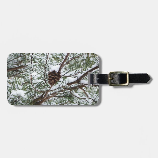 Etiqueta De Bagagem Snowy Pine Cone II Fotografia de inverno (Frente Horizontal)