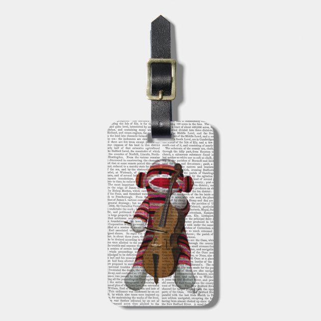 Etiqueta De Bagagem Sock Monkey e Cello (Frente Vertical)