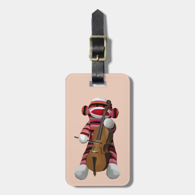 Etiqueta De Bagagem Sock Monkey e Cello 2 (Frente Vertical)