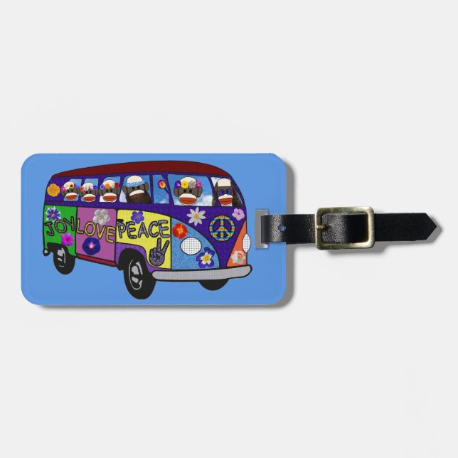 Etiqueta De Bagagem Sock Monkey Peace Bus  (Frente Horizontal)