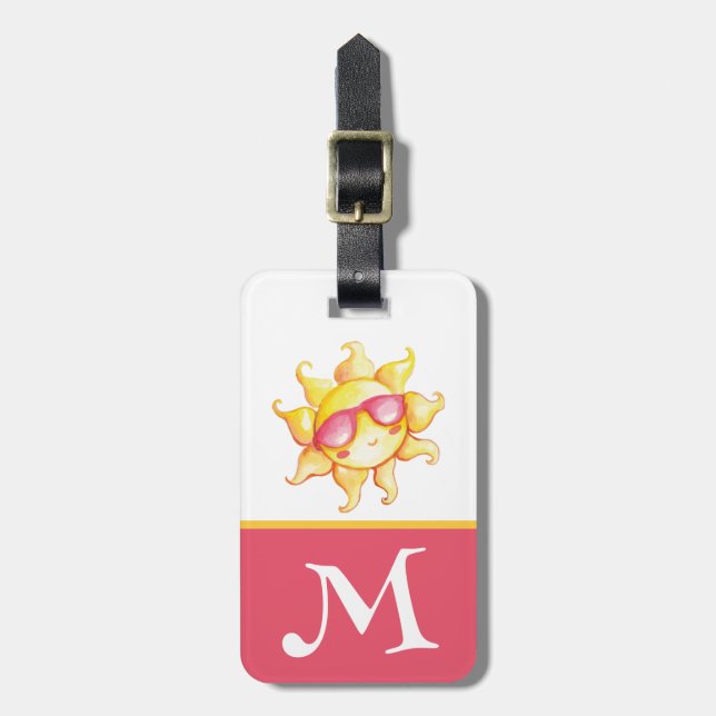 Etiqueta De Bagagem Sol Amarelo em óculos escuros rosa (Frente Vertical)