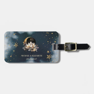 Etiqueta De Bagagem Sol Dourado Celestial,Lua,Estrelas Lotus Night Sky
