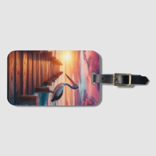 Etiqueta De Bagagem Sol náutico/costeiro/pelicano de praia