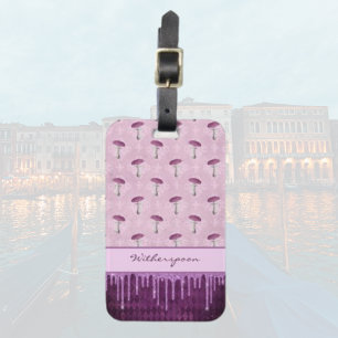 Etiqueta De Bagagem Sonho de Cogumelo Roxo e Monograma com Pingos de B