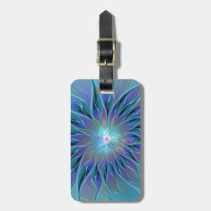 Etiqueta De Bagagem Sonho Flor Azul Roxo Arte Fractal Abstrata