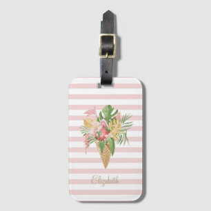 Etiqueta De Bagagem Sorvete,Fruta de Folhas Tropicais,Faixa Rosa