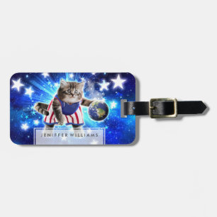 Etiqueta De Bagagem Space cat jogando basquetebol