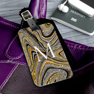 Etiqueta De Bagagem Sparkle Glam Glitter Glitter - cinza de ouro de má