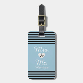 Etiqueta De Bagagem Sr. e Sra. Blue Black Stripes