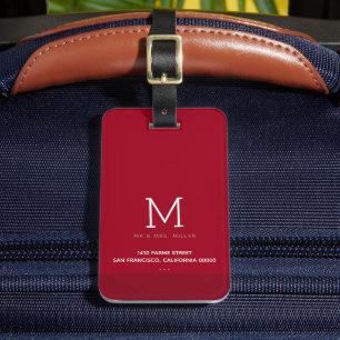 Etiqueta De Bagagem Sr. e Sra. Vermelha Monogrammed Minimalista