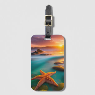 Etiqueta De Bagagem Starfish na praia no Dawn