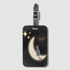 Etiqueta De Bagagem Starry Night Cat e Crescent Moon