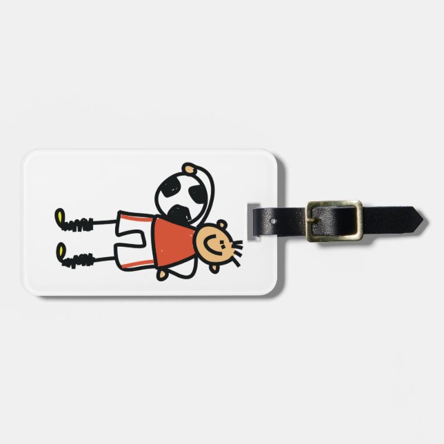 Etiqueta De Bagagem Stick Figure Soccer Boy Football Player (Frente Horizontal)