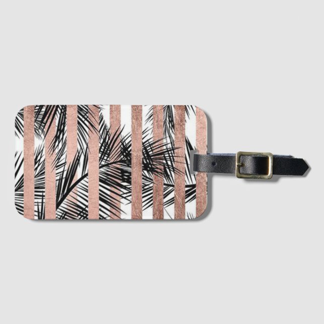 Etiqueta De Bagagem Stripes e Folhas (Frente Horizontal)