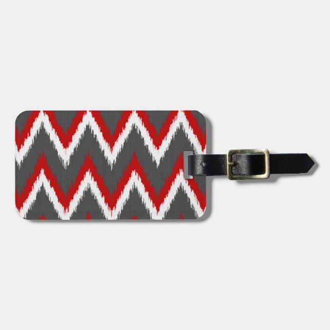 Etiqueta De Bagagem Stripes Ikat Chevron - Vermelho, Branco e Cinzas / (Frente Horizontal)