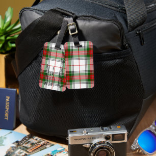 Etiqueta De Bagagem Stuart / Stewart tartan xadrez verde branca