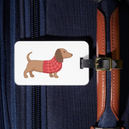 Etiqueta De Bagagem Suéter Xadrez Vermelho Dachshund Cachorro Salsicha