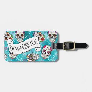 Etiqueta De Bagagem Sugar Skulls and Swirls Turquoise ID725