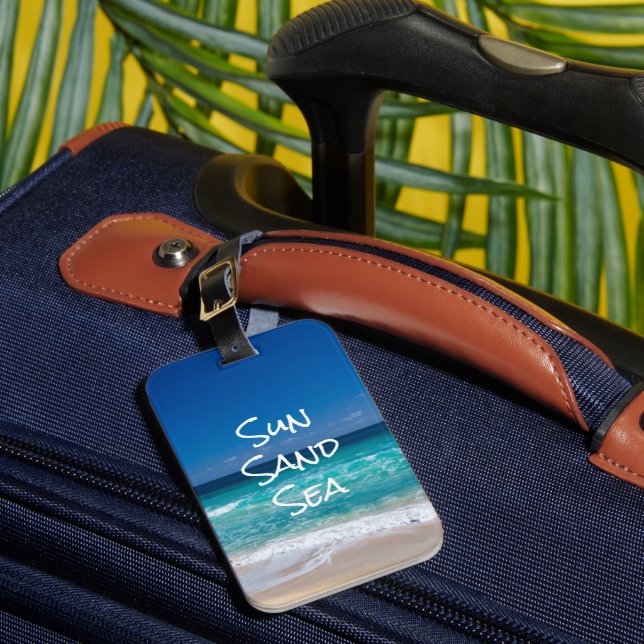 Etiqueta De Bagagem Sun Sand Sea Tropical Beach Turquoise Water (Frente Insitu 1)