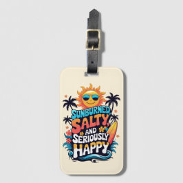 Etiqueta De Bagagem Sunburned Salty and Happy – Retro Beach Vibes