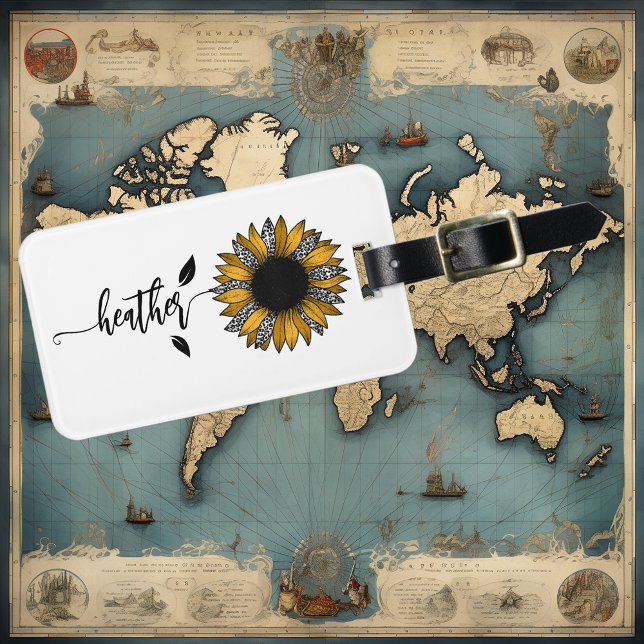 Etiqueta De Bagagem Sunflower Personated Name Stem (Criador carregado)
