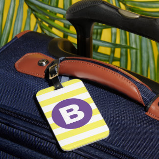 Etiqueta De Bagagem Sunny Yellow Striped Purple Monogram
