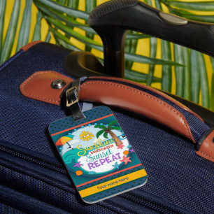 Etiqueta De Bagagem Sunscreen Suntan Viagem Beach Palm Tree Sunset