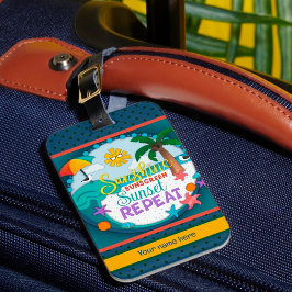 Etiqueta De Bagagem Sunscreen Viagem Beach Palm Tree Sunset