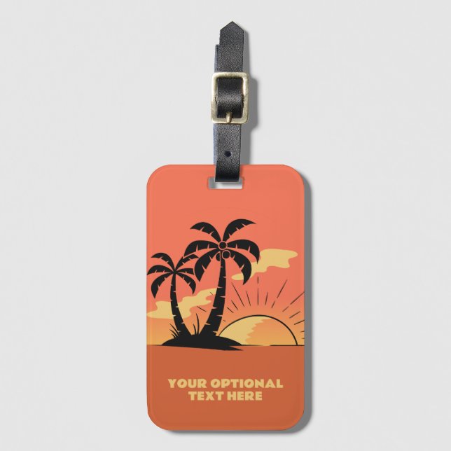 Etiqueta De Bagagem Sunset da Ilha Tropical de Texto Personalizado (Frente Vertical)
