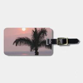 Etiqueta De Bagagem Sunset e Palm cor-de-rosa tropical