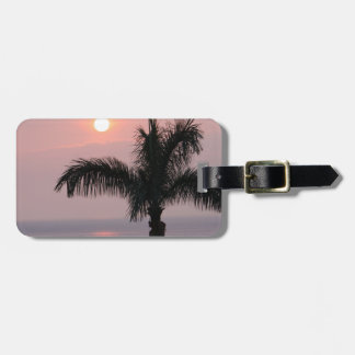Etiqueta De Bagagem Sunset e Palm cor-de-rosa tropical