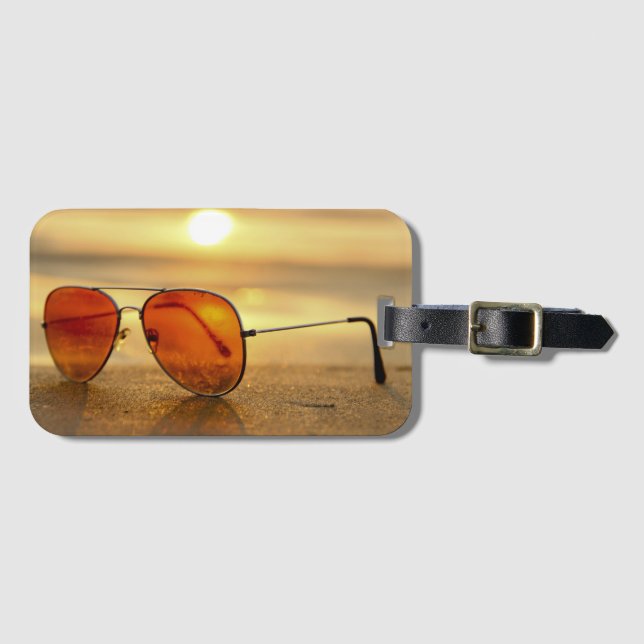 Etiqueta De Bagagem Sunset Sunglass Beach Photo (Frente Horizontal)