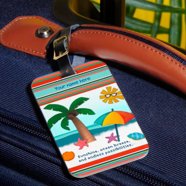 Etiqueta De Bagagem Sunshine Viagem Beach Palm Tree Ocean (Criador carregado)