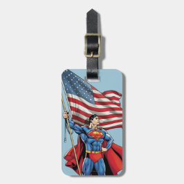 Etiqueta De Bagagem Superman Holding Bandeira dos EUA