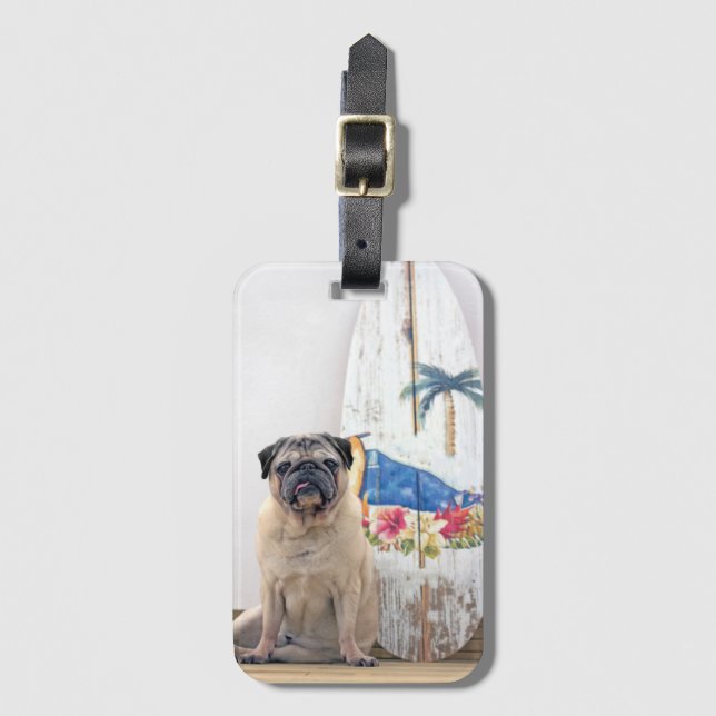 Etiqueta De Bagagem Surf Pug (Frente Vertical)