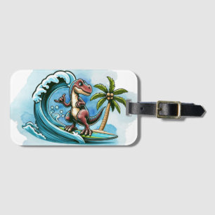 Etiqueta De Bagagem Surfando dinossauro tropical
