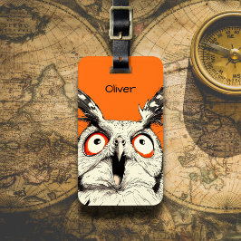 Etiqueta De Bagagem Surprised Owl Illustration
