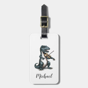 Etiqueta De Bagagem T-Rex Dinossauro Engraçado Tocando Violino Preto B